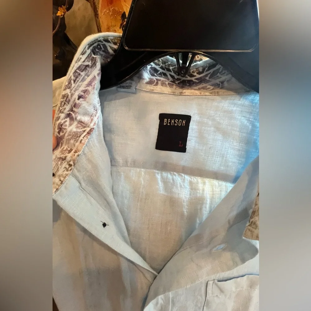 Unisex linen button down top by Benson - Picture 5 of 6